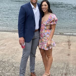 Only worn once, size small, floral mini dress with open back